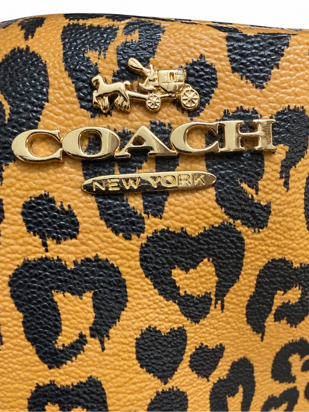 Coach Leopard Print Leather Wallet - Tan & Black with Gold Hardware
